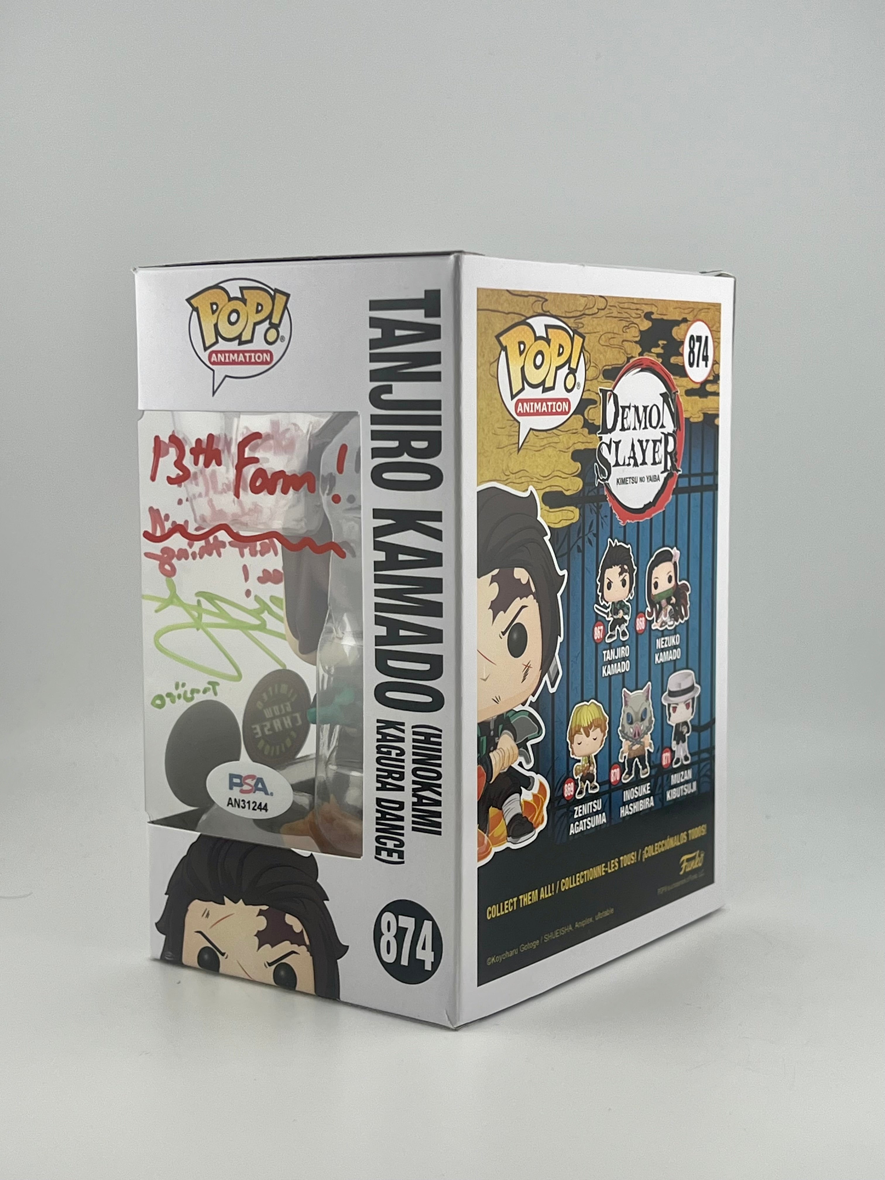 FUNKO POP! TANJIRO KAMADO 874 GLOW CHASE Signed + PSA