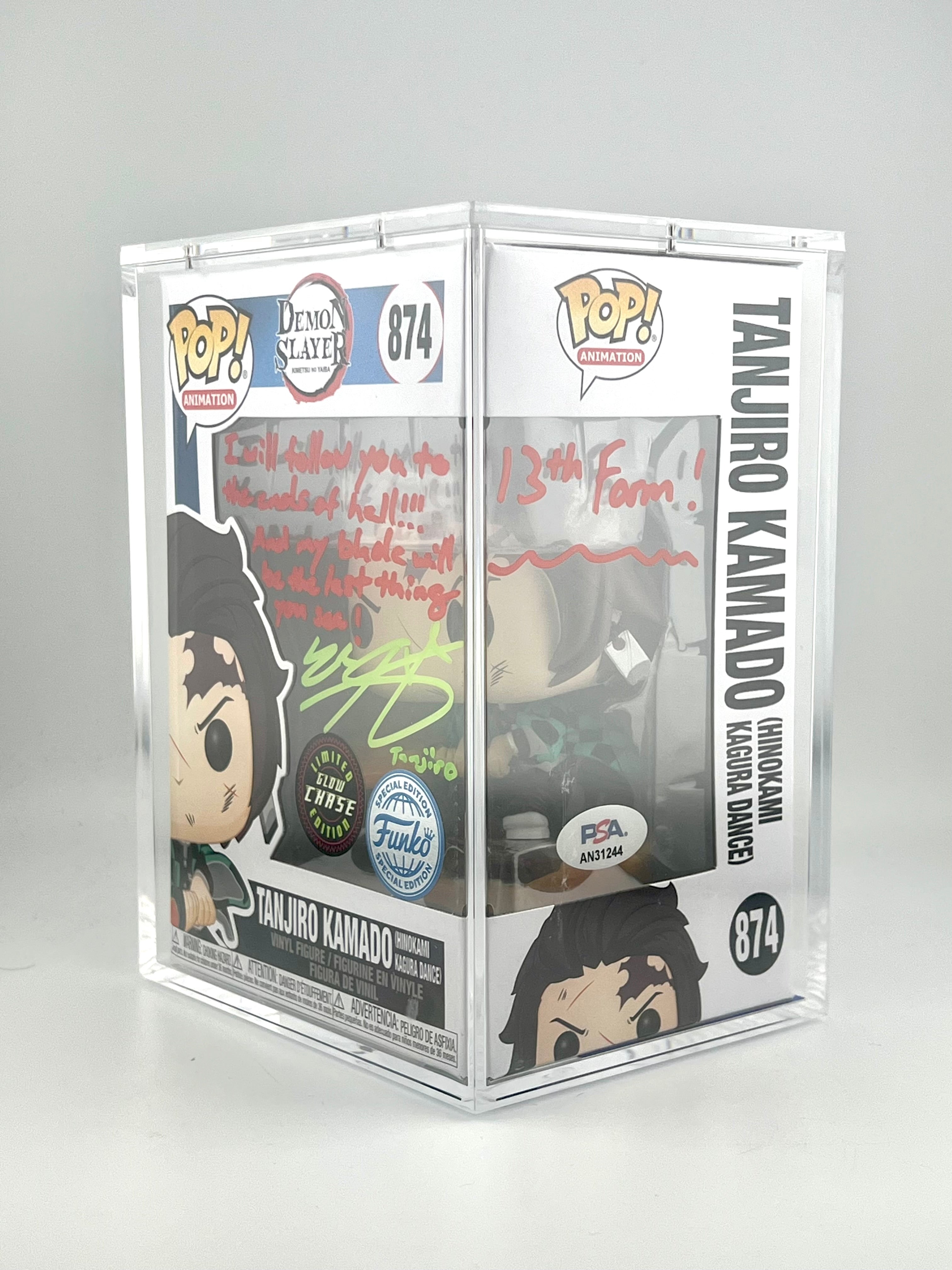 FUNKO POP! TANJIRO KAMADO 874 GLOW CHASE Signed + PSA
