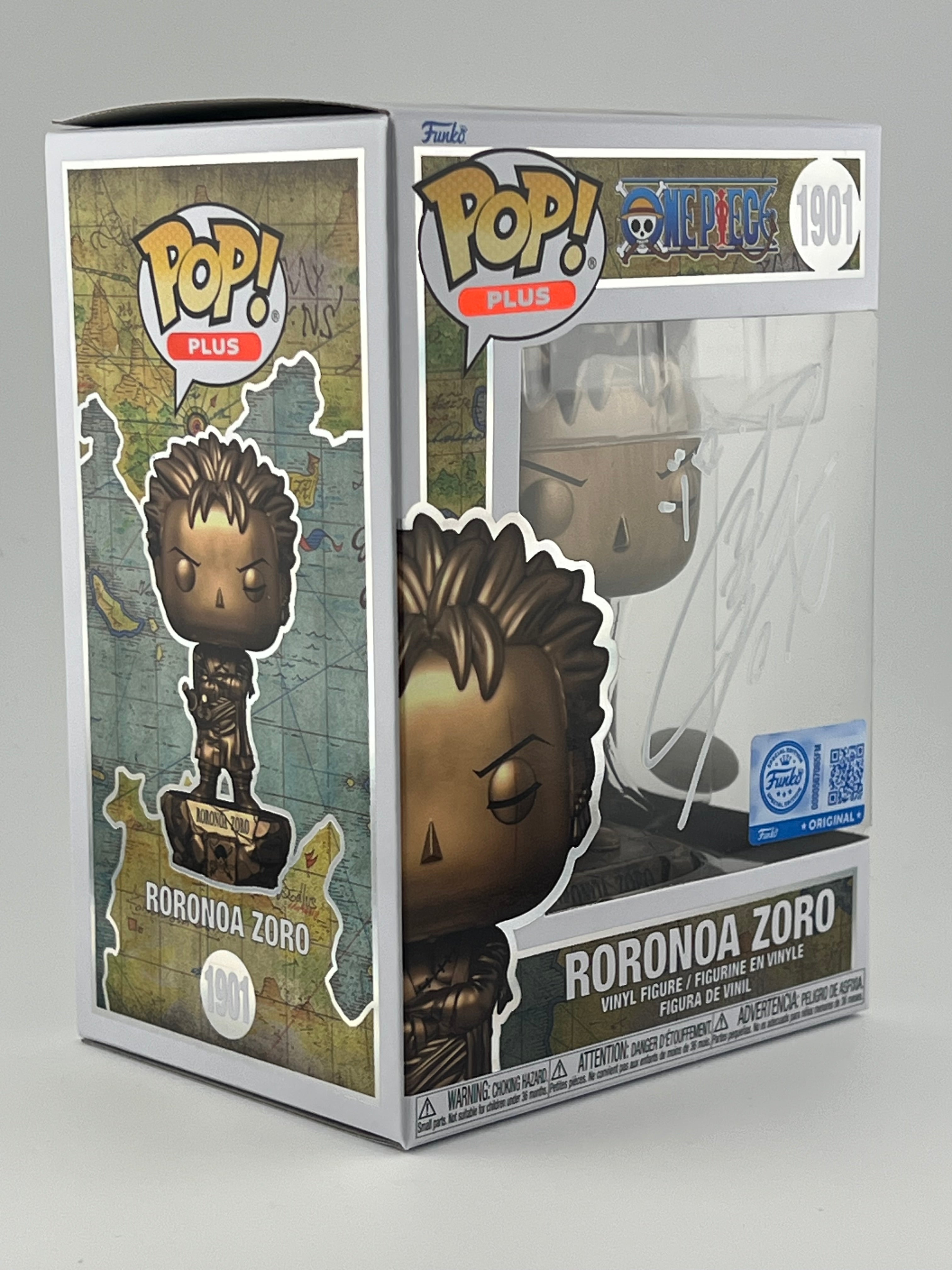 FUNKO POP! BRONZE STATUE RORONOA ZORO 1901 FUNKO SHOP EXCLUSIVE JVA SIGNED