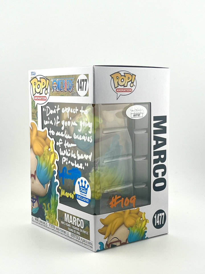 Funko pop! Numbered One piece: Marco 1477 (Funko Exclusive) Autograph/Quote by Kyle Phillips + JSA Authentication