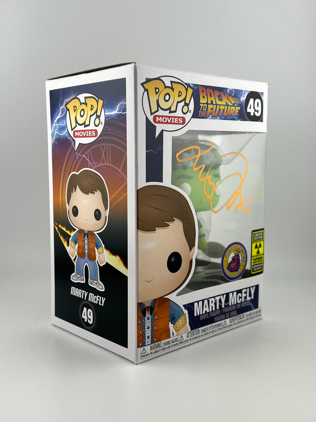 Funko Pop! Marty McFly 49 Plutonium Plastic empire exclusive autographed by Michael J. Fox JSA Authenticated