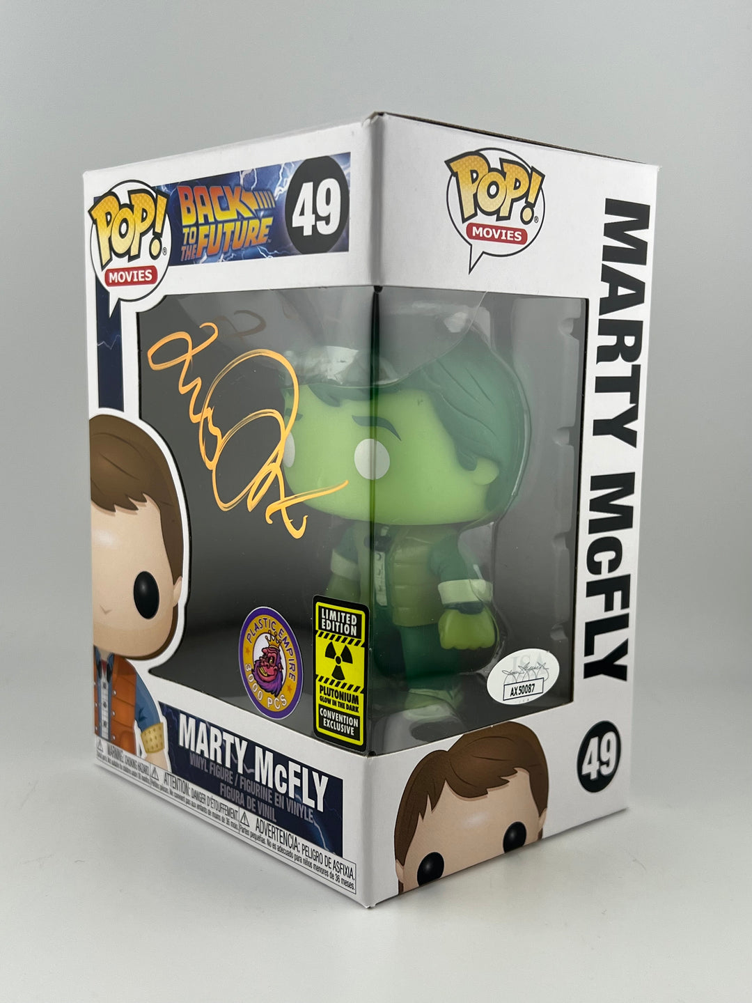 Funko Pop! Marty McFly 49 Plutonium Plastic empire exclusive autographed by Michael J. Fox JSA Authenticated