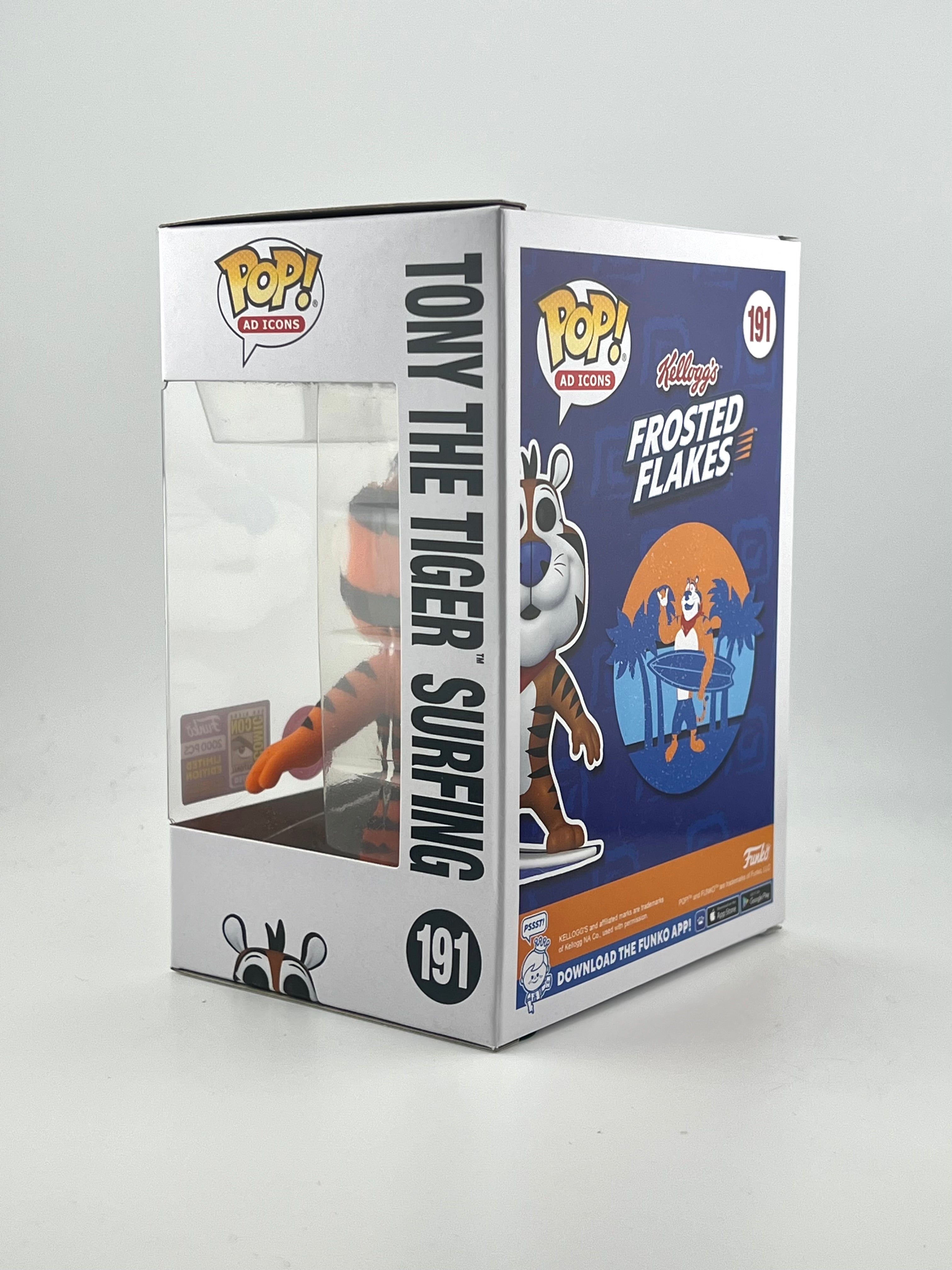Funko Pop! TONY THE TIGER SURFING 191 FLOCKED 2023 SAND DIEGO COMIC CON EXCLUSIVE