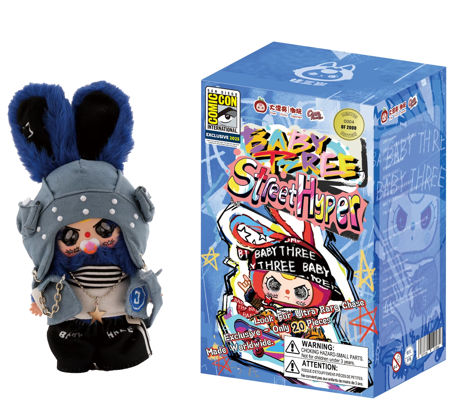 LE Blind Box Baby Three SDCC Exclusive - “Street Hyper” Vinyl Collector Plush – Blue Box - LE 2000