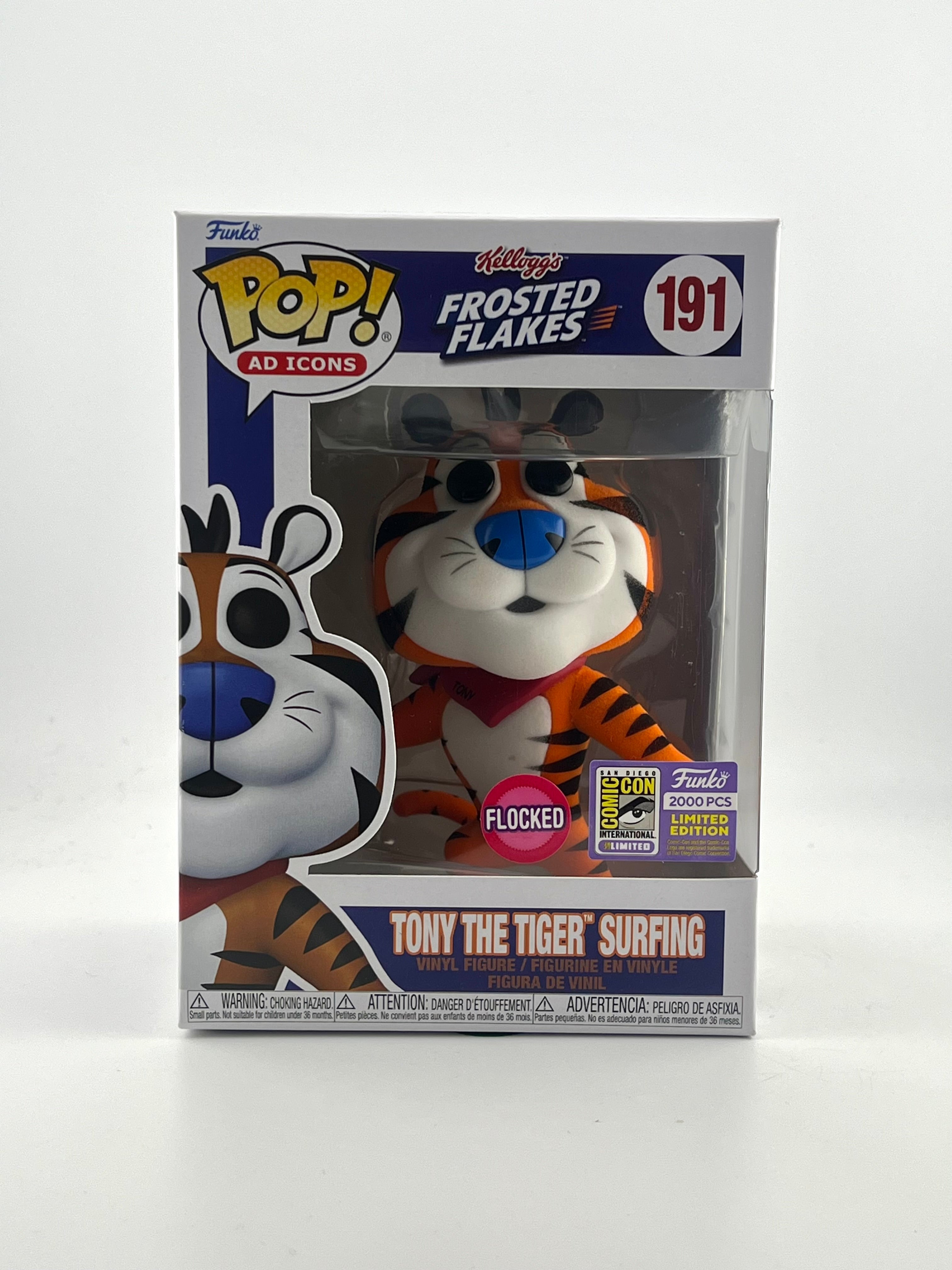 Funko Pop! TONY THE TIGER SURFING 191 FLOCKED 2023 SAND DIEGO COMIC CON EXCLUSIVE