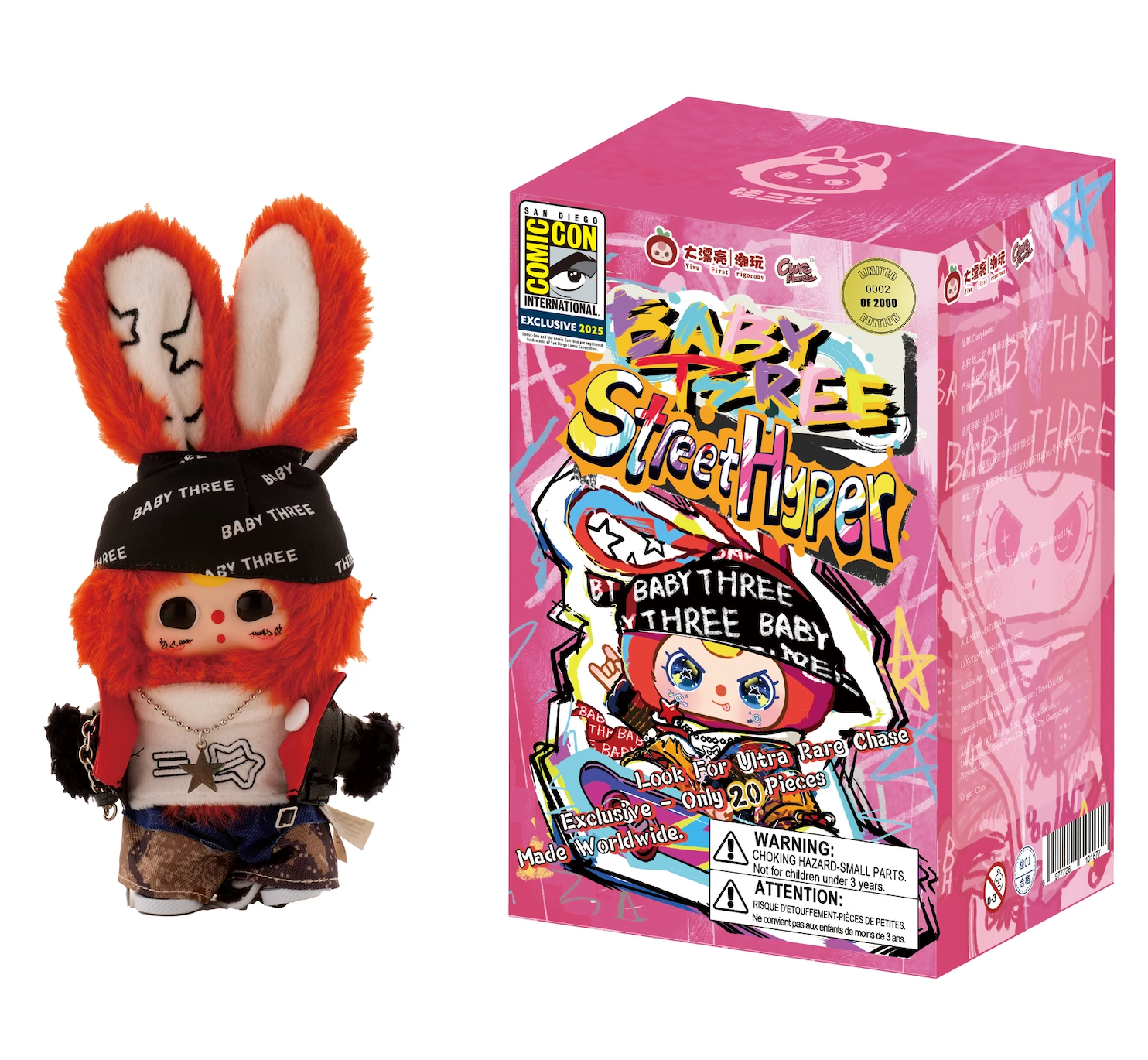 LE Blind Box Baby Three SDCC Exclusive - “Street Hyper” Vinyl Collector Plush – Pink Box - LE 2000