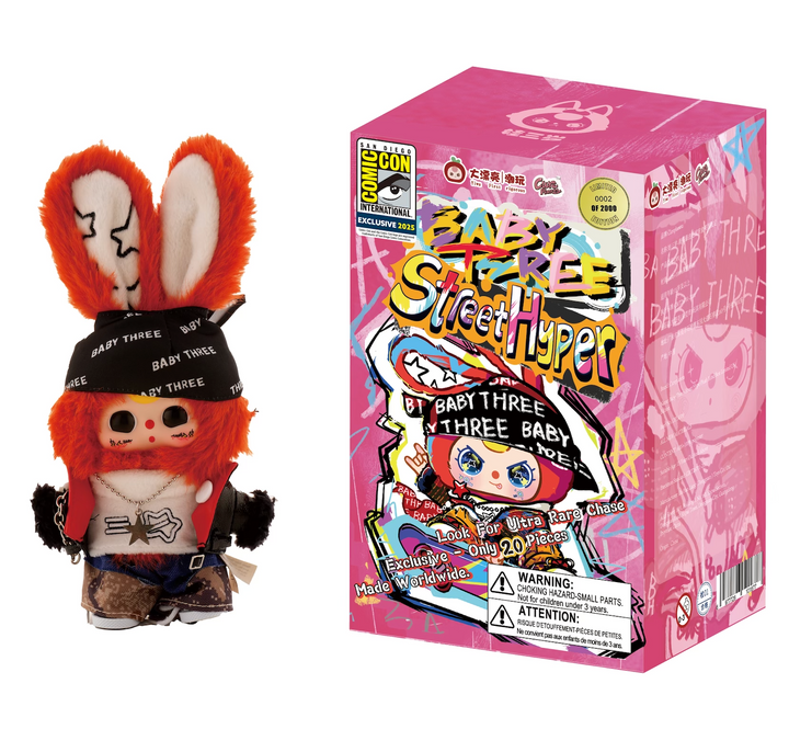 2025 SDCC Exclusive Baby Three “Street Hyper” Vinyl Collector Plush – Pink Box