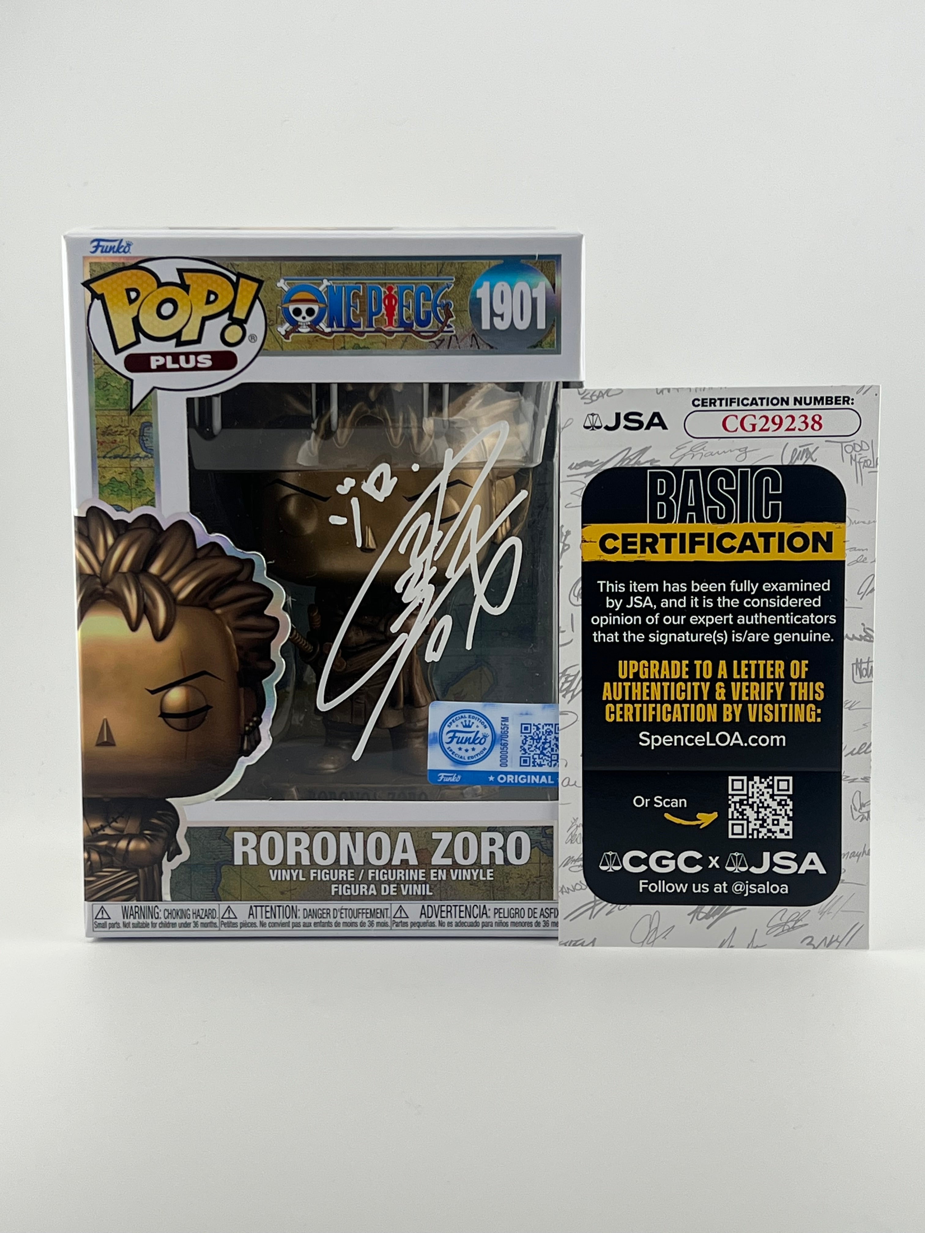 FUNKO POP! BRONZE STATUE RORONOA ZORO 1901 FUNKO SHOP EXCLUSIVE JVA SIGNED