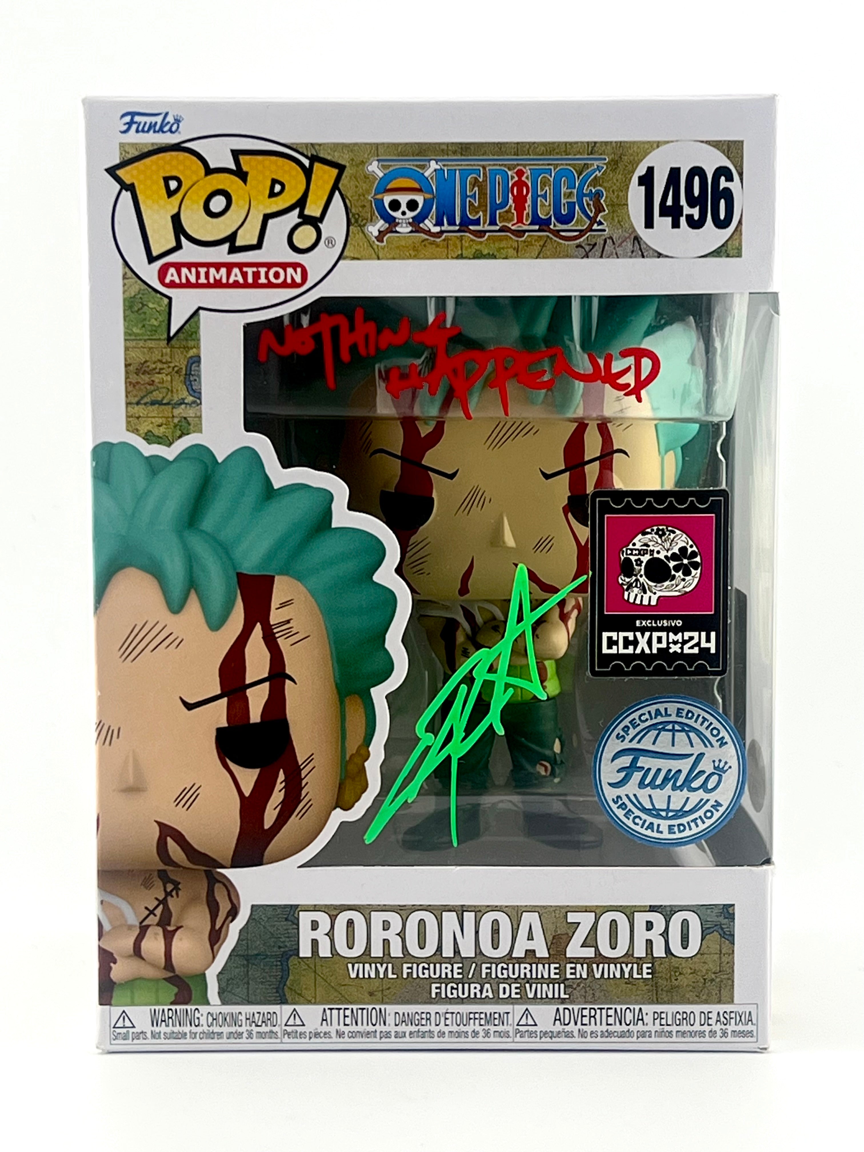FUNKO POP! RORONOA ZORO 1496 CCXP EXCLUSIVE JVA & ENGLISH SIGNED