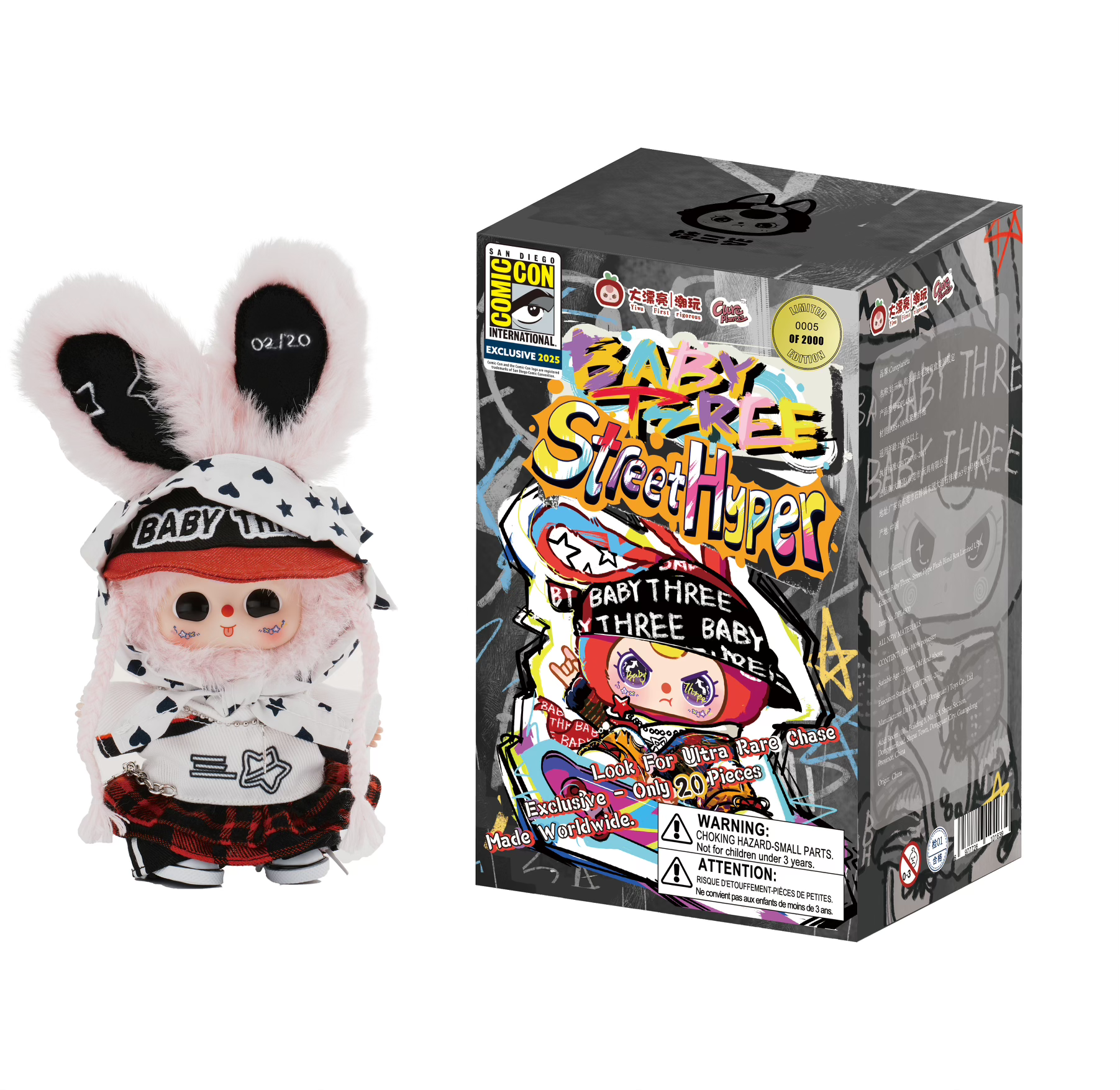 LE Blind Box Baby Three SDCC Exclusive - “Street Hyper” Vinyl Collector Plush – Black Box - LE 2000