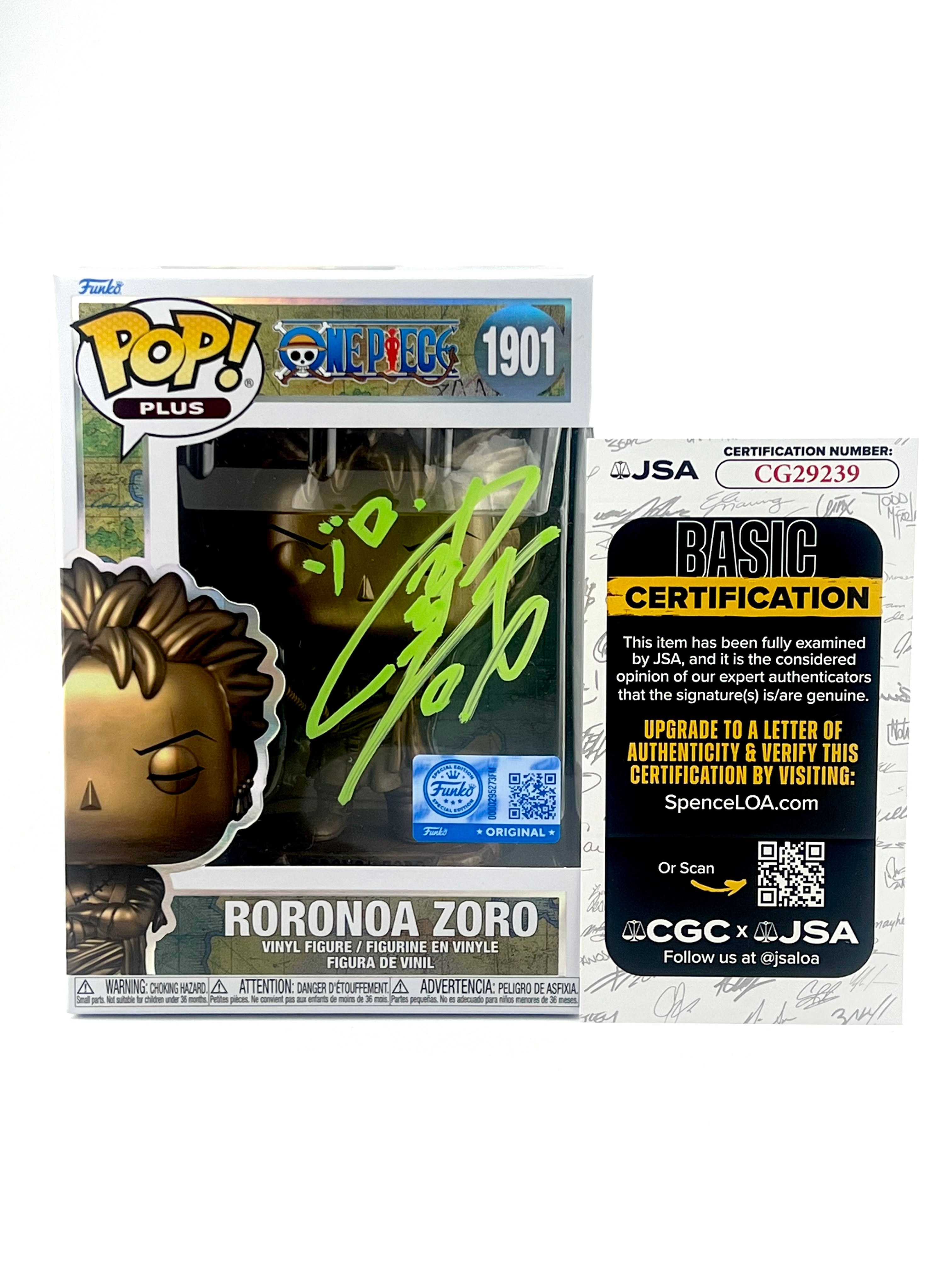 FUNKO POP! BRONZE STATUE RORONOA ZORO 1901 FUNKO SHOP EXCLUSIVE JVA SIGNED