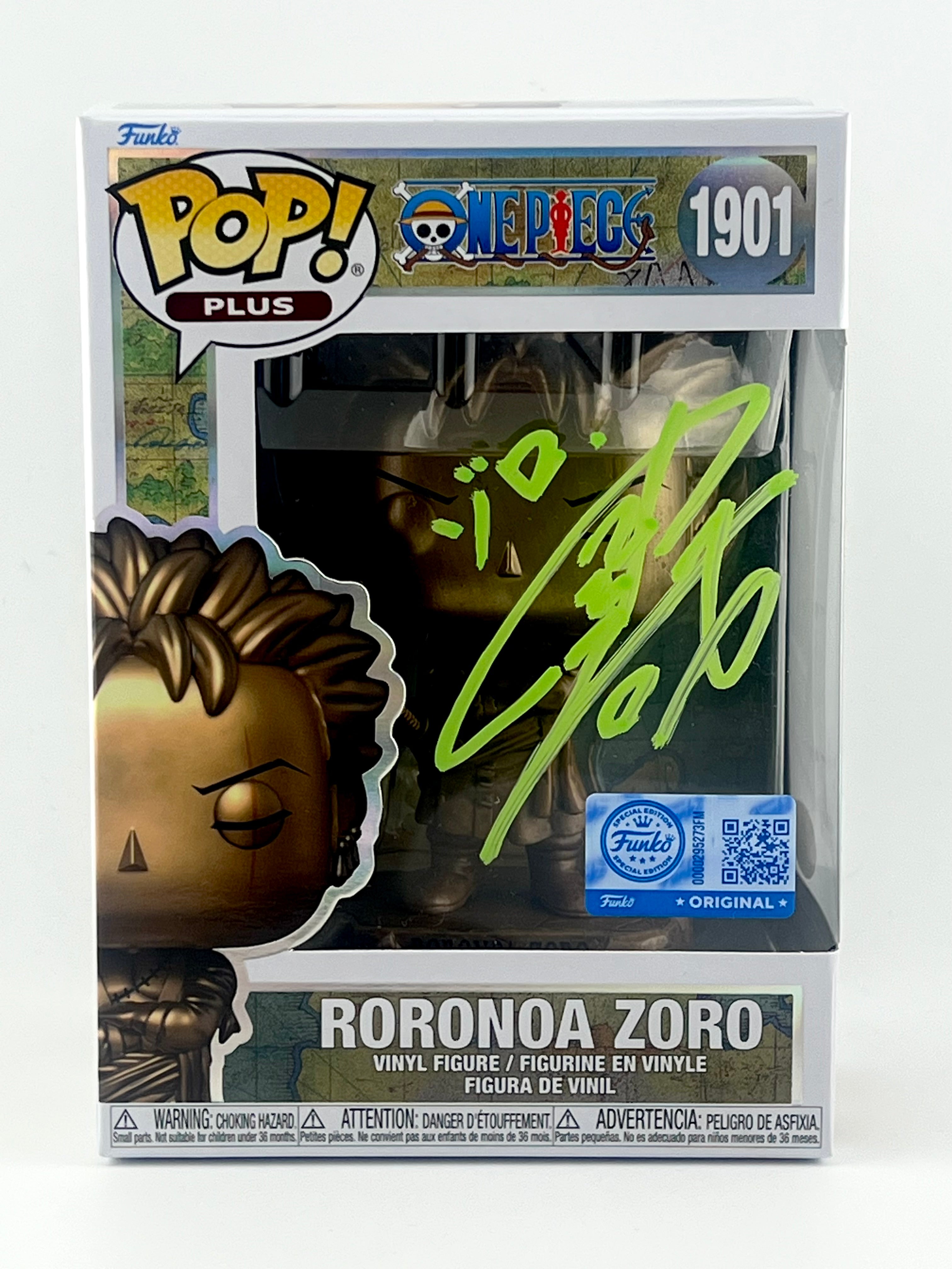 FUNKO POP! BRONZE STATUE RORONOA ZORO 1901 FUNKO SHOP EXCLUSIVE JVA SIGNED