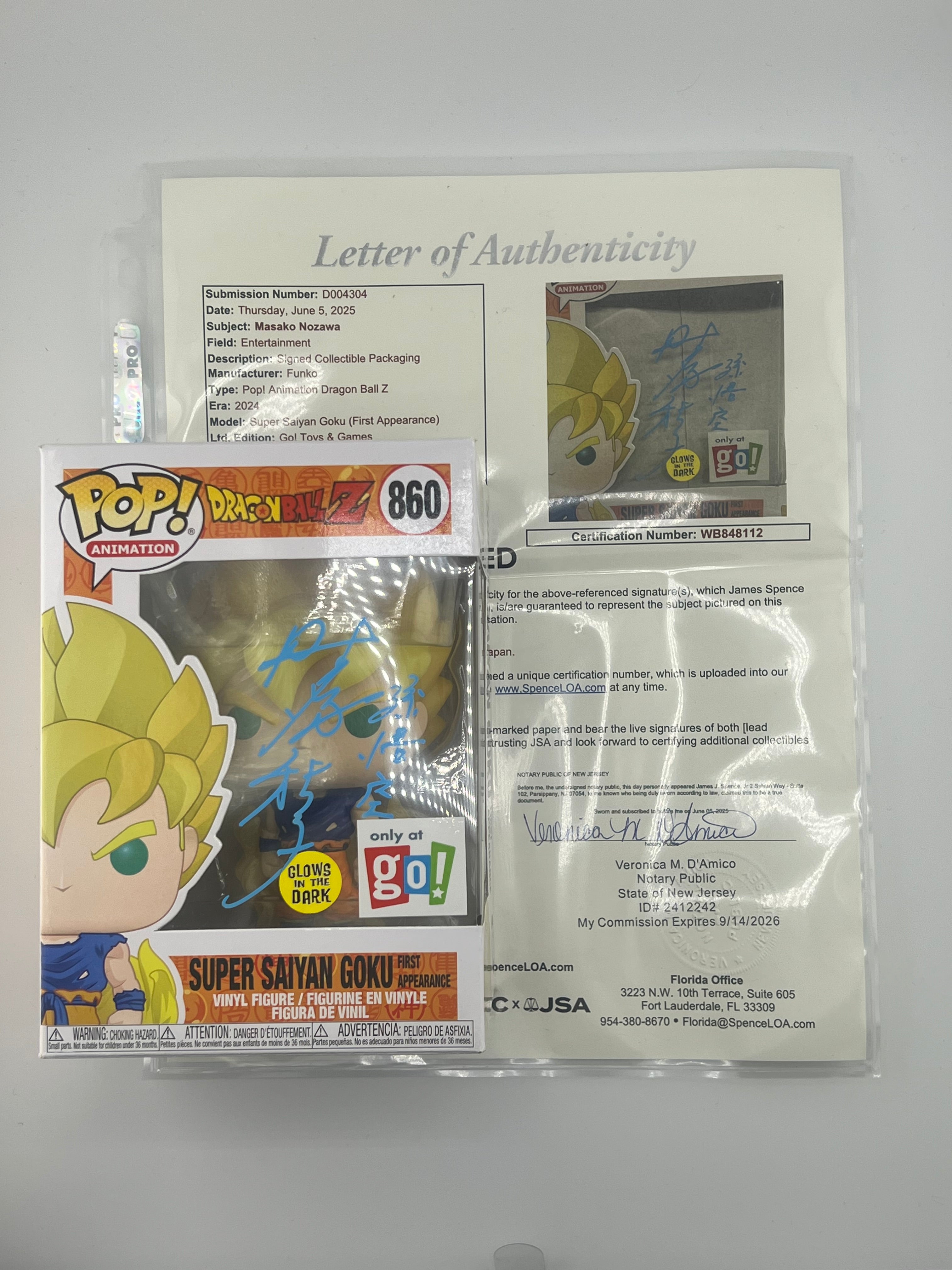 FUNKO POP! SUPER SAIYAN GOKU First appearance 860 GITD GO EXCLUSIVE JVA SIGNED