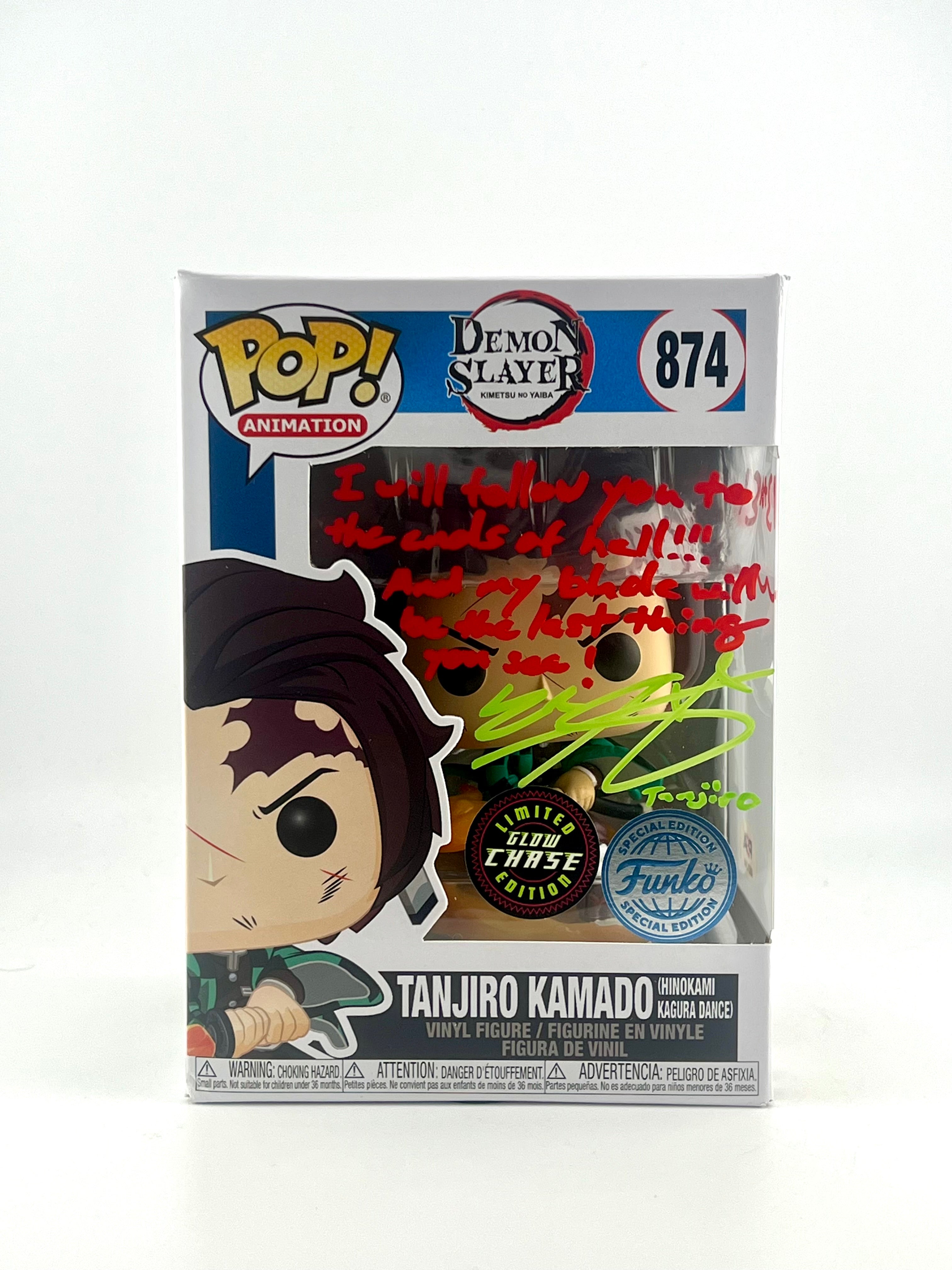 FUNKO POP! TANJIRO KAMADO 874 GLOW CHASE Signed + PSA