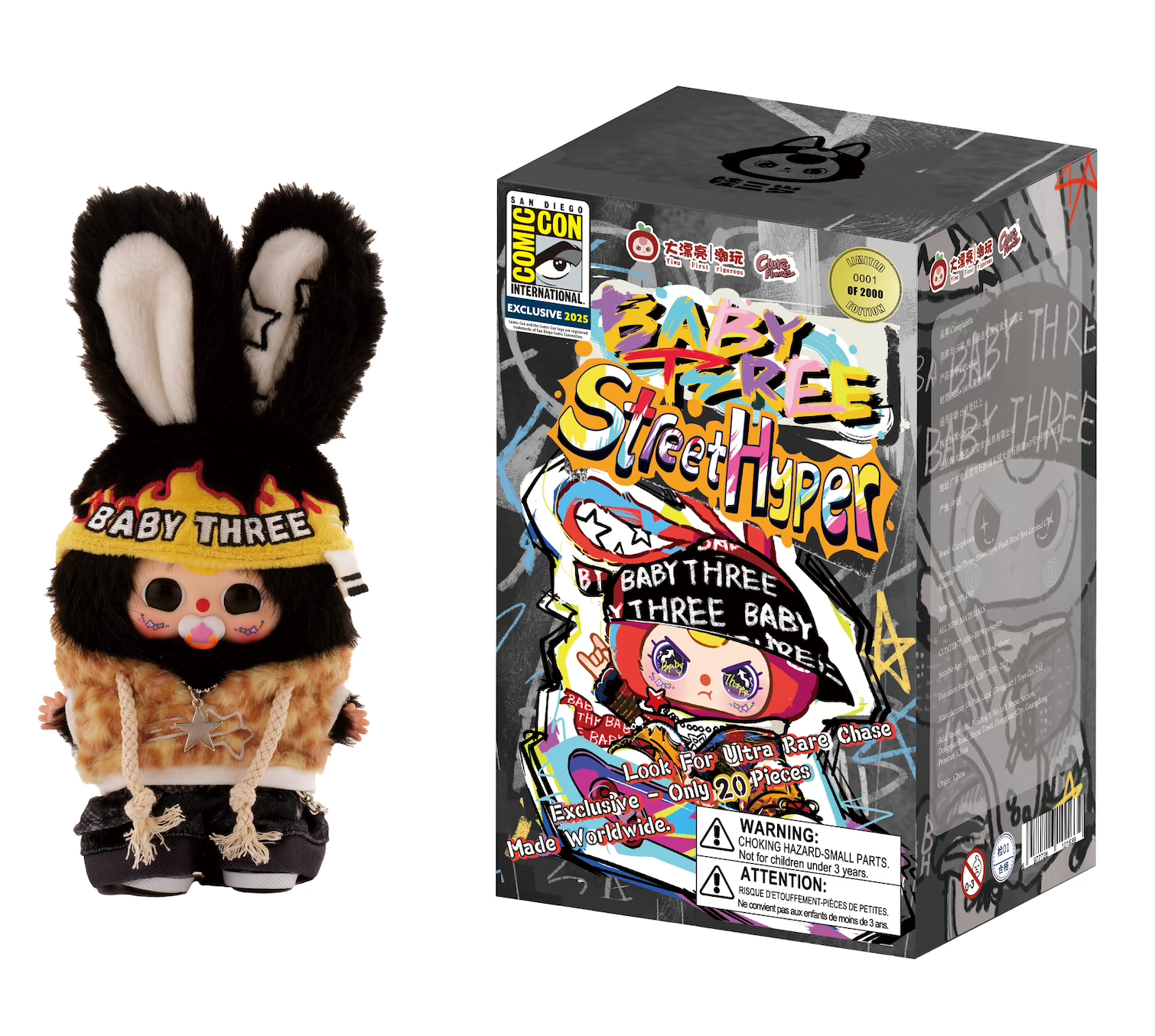 LE Blind Box Baby Three SDCC Exclusive - “Street Hyper” Vinyl Collector Plush – Black Box - LE 2000