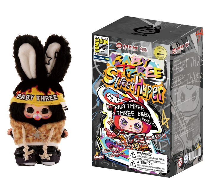 2025 SDCC Exclusive Baby Three “Street Hyper” Vinyl Collector Plush – Black Box