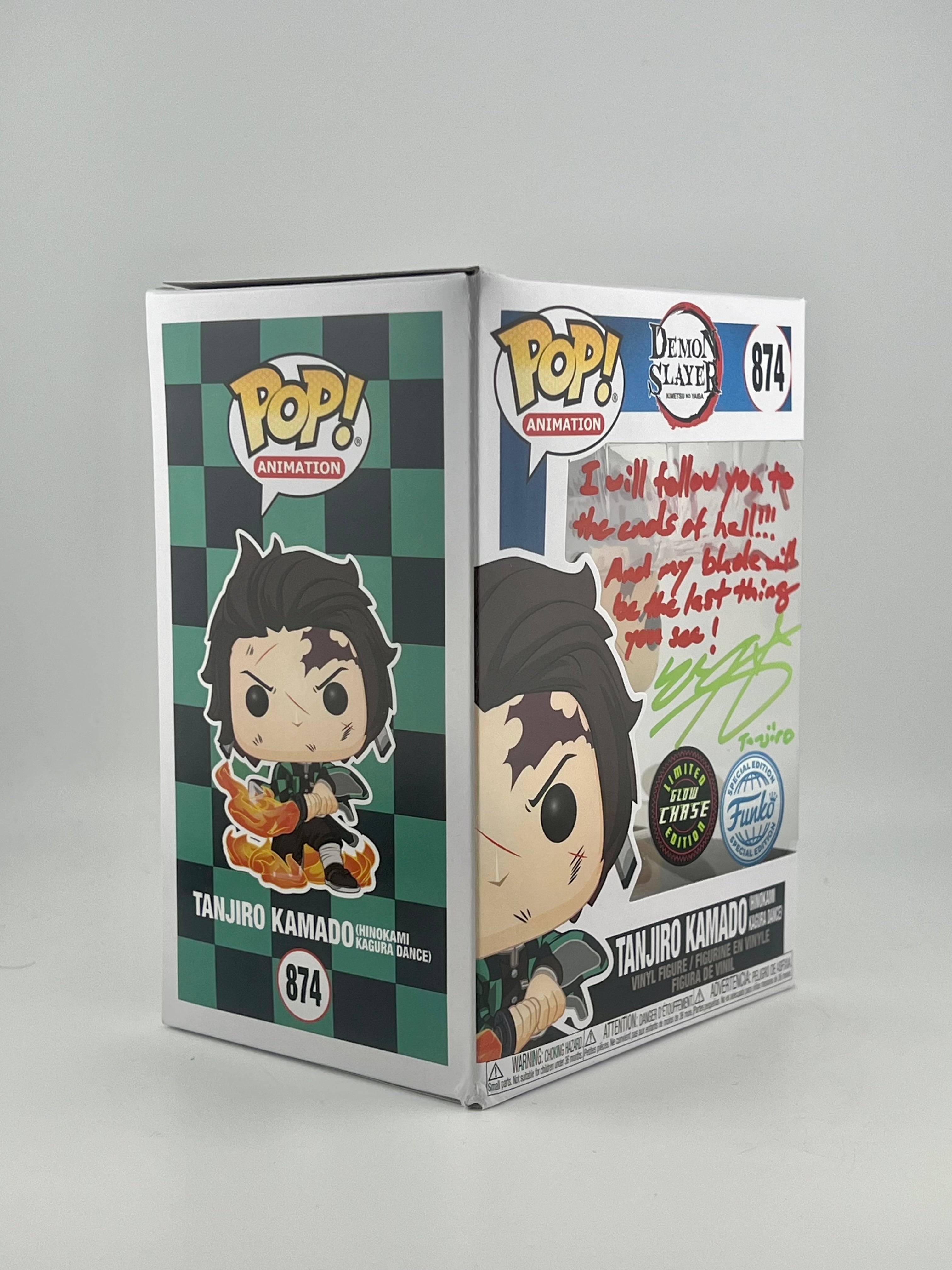 FUNKO POP! TANJIRO KAMADO 874 GLOW CHASE Signed + PSA