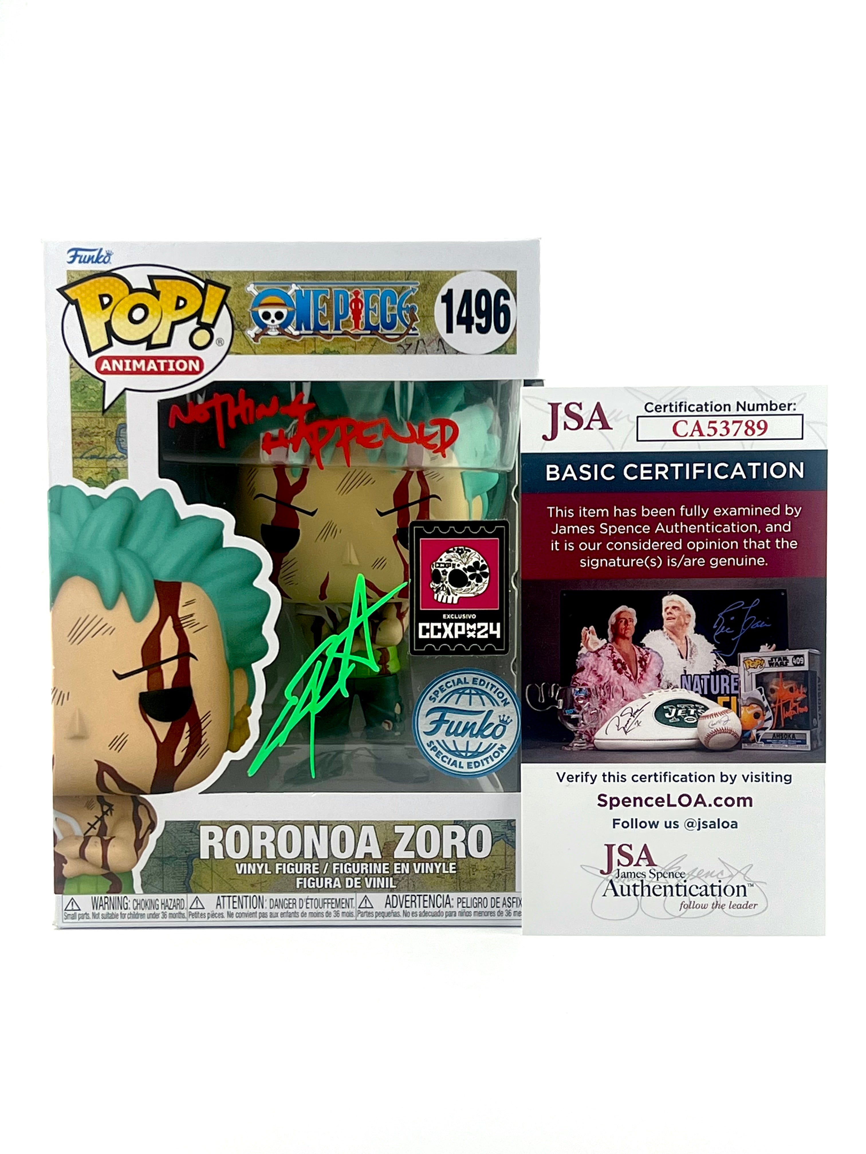 FUNKO POP! RORONOA ZORO 1496 CCXP EXCLUSIVE JVA & ENGLISH SIGNED