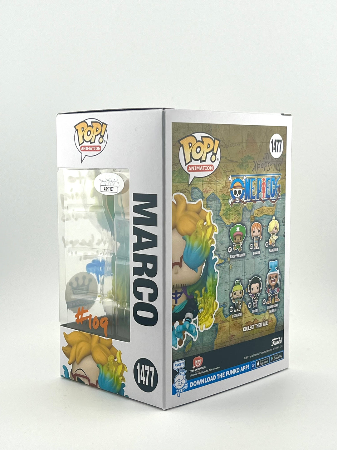 Funko pop! Numbered One piece: Marco 1477 (Funko Exclusive) Autograph/Quote by Kyle Phillips + JSA Authentication