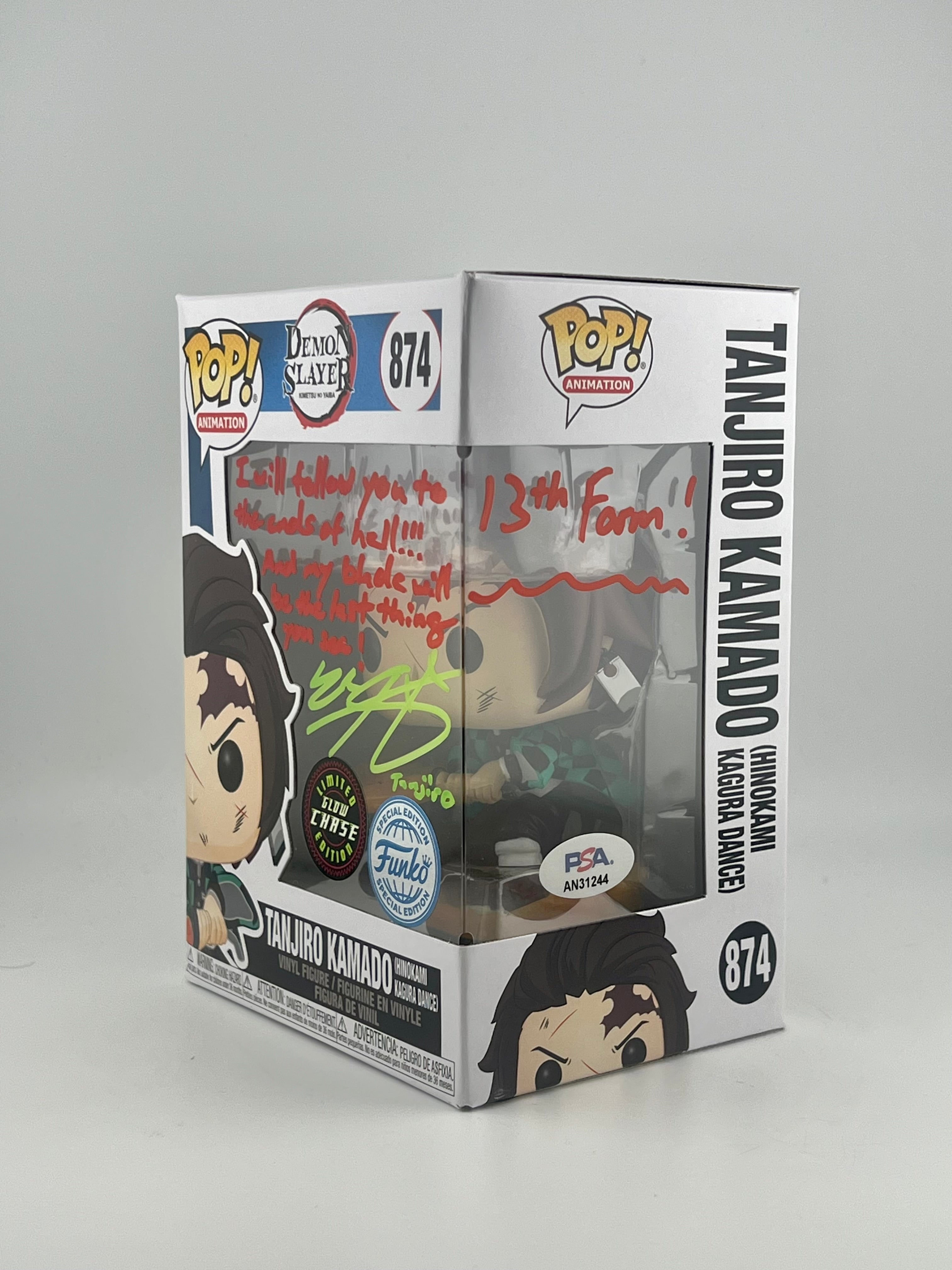 FUNKO POP! TANJIRO KAMADO 874 GLOW CHASE Signed + PSA