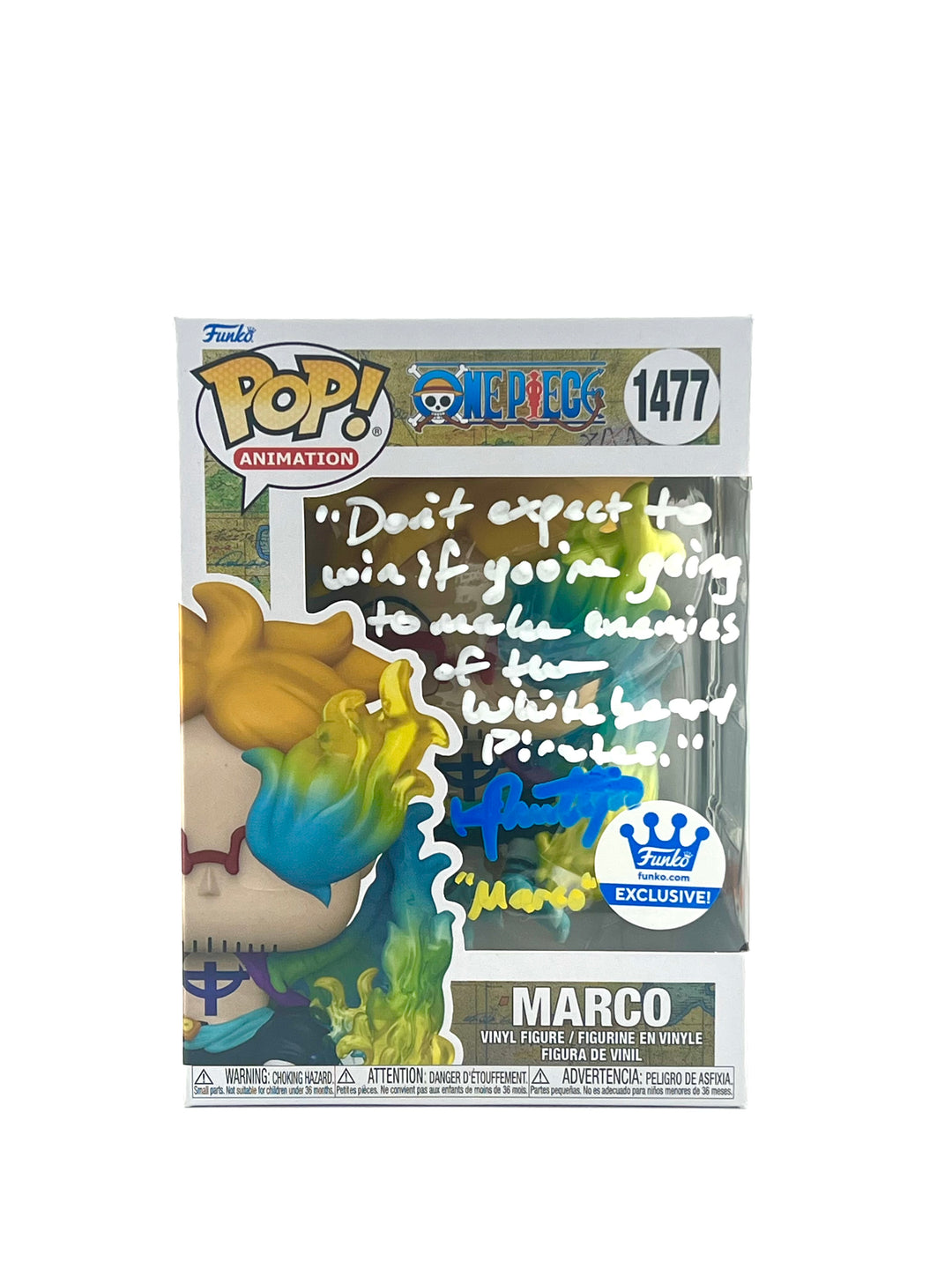 Funko pop! Numbered One piece: Marco 1477 (Funko Exclusive) Autograph/Quote by Kyle Phillips + JSA Authentication