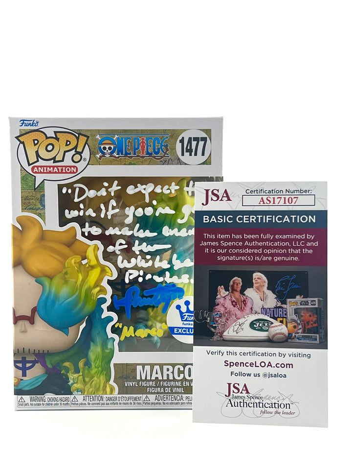 Funko pop! Numbered One piece: Marco 1477 (Funko Exclusive) Autograph/Quote by Kyle Phillips + JSA Authentication