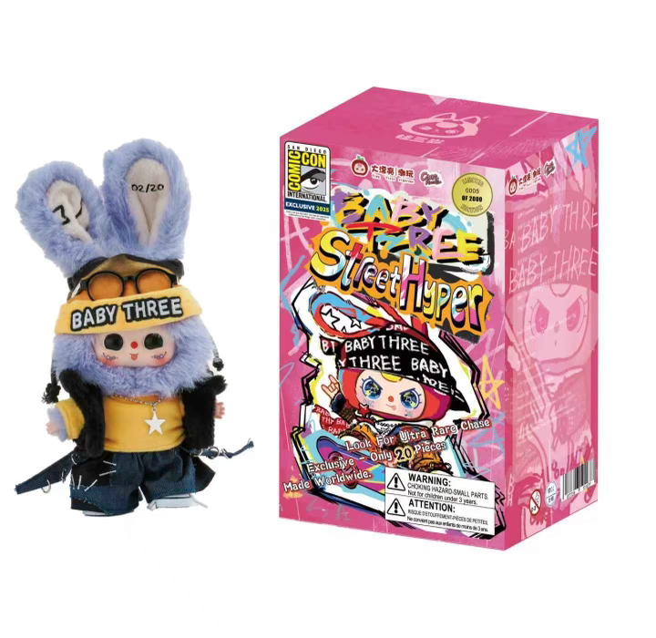 2025 SDCC Exclusive Baby Three “Street Hyper” Vinyl Collector Plush – Pink Box