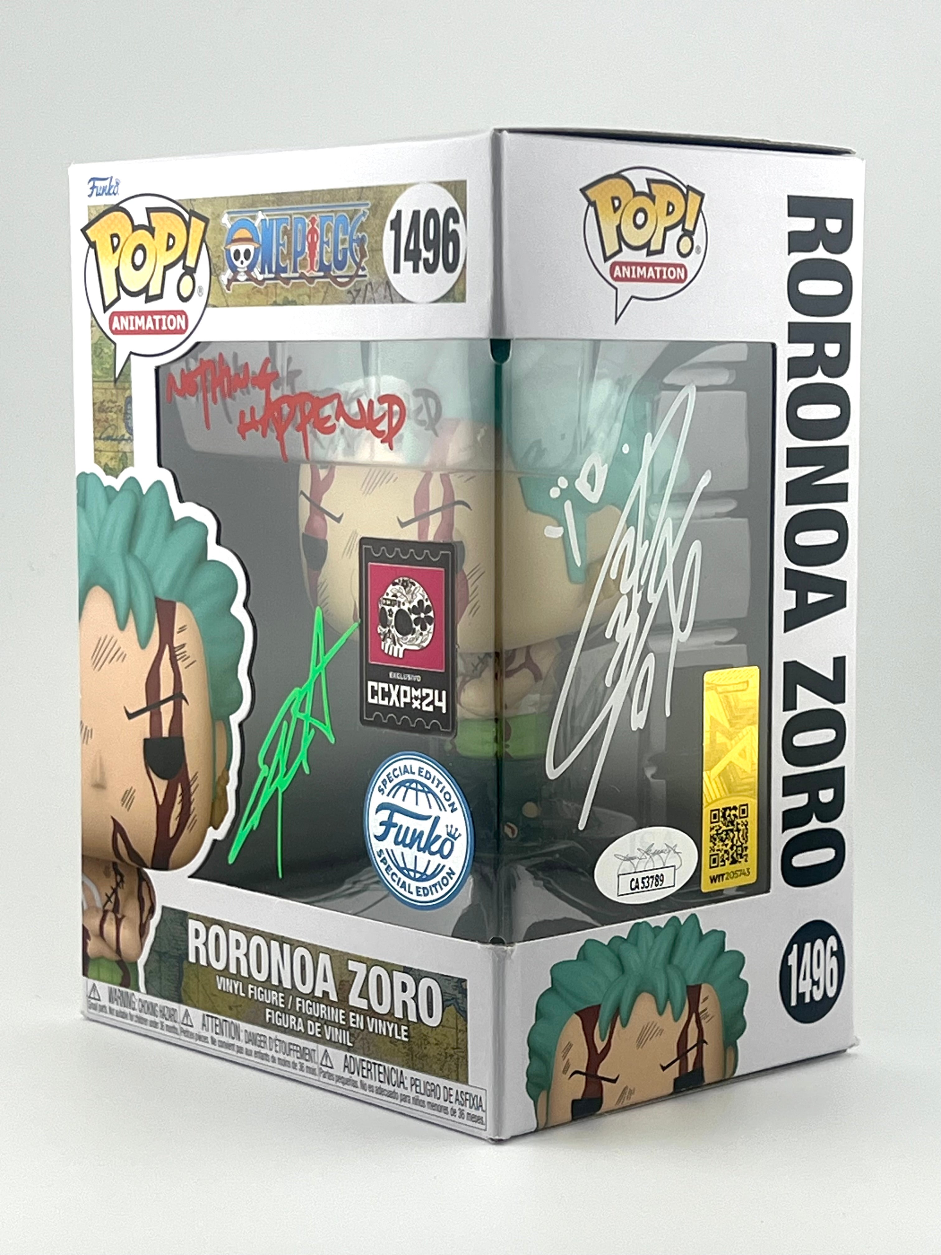 FUNKO POP! RORONOA ZORO 1496 CCXP EXCLUSIVE JVA & ENGLISH SIGNED