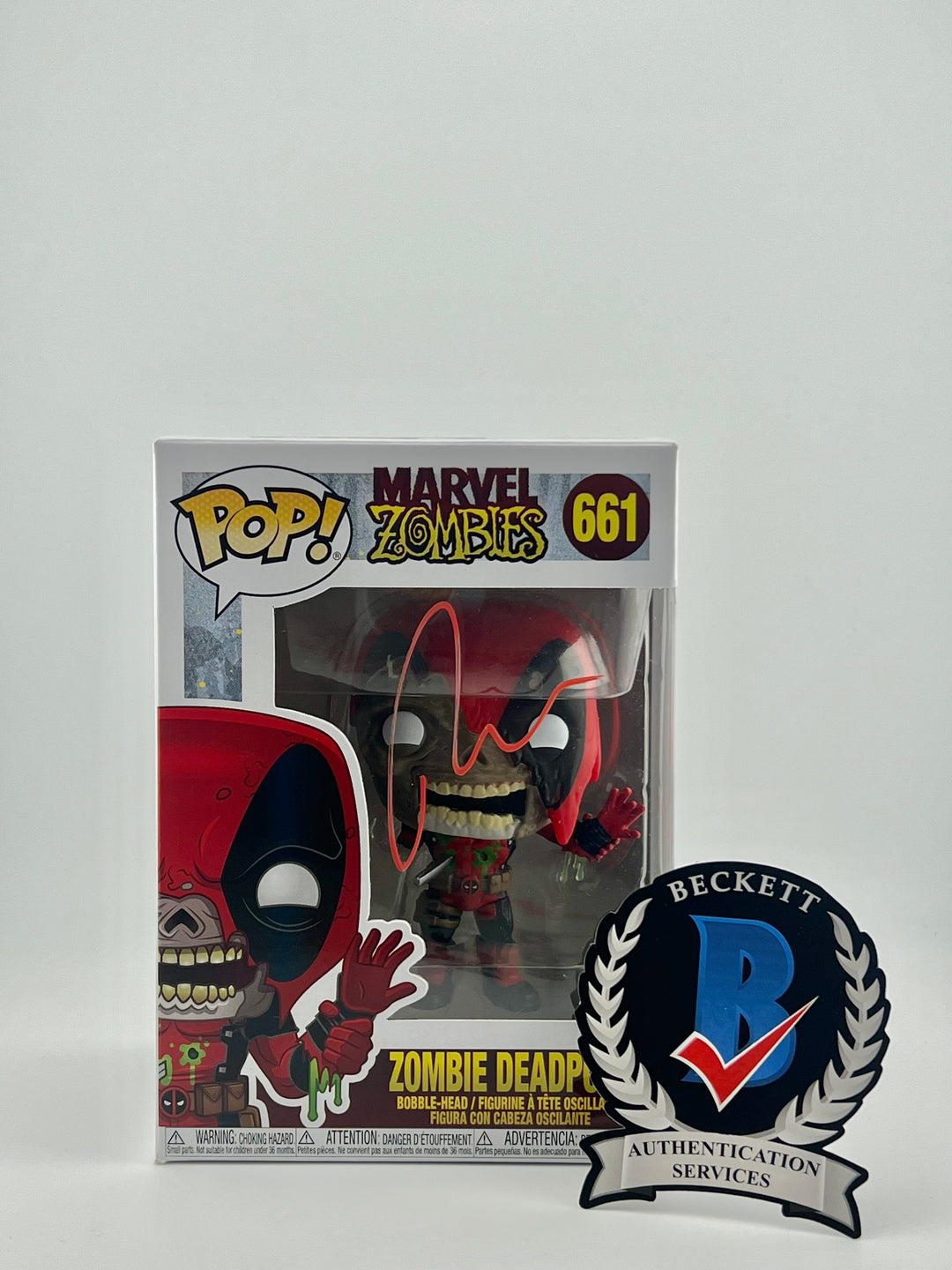 Funko Pop! Zombie Deadpool 661 - Autographed by Ryan Reynolds with Beckett Authentication