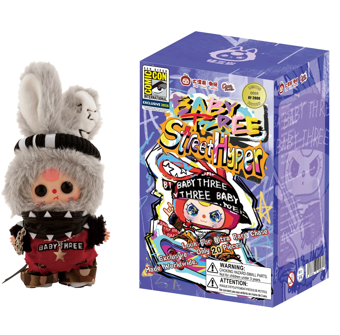 LE Blind Box Baby Three SDCC Exclusive - “Street Hyper” Vinyl Collector Plush – Purple Box - LE 2000