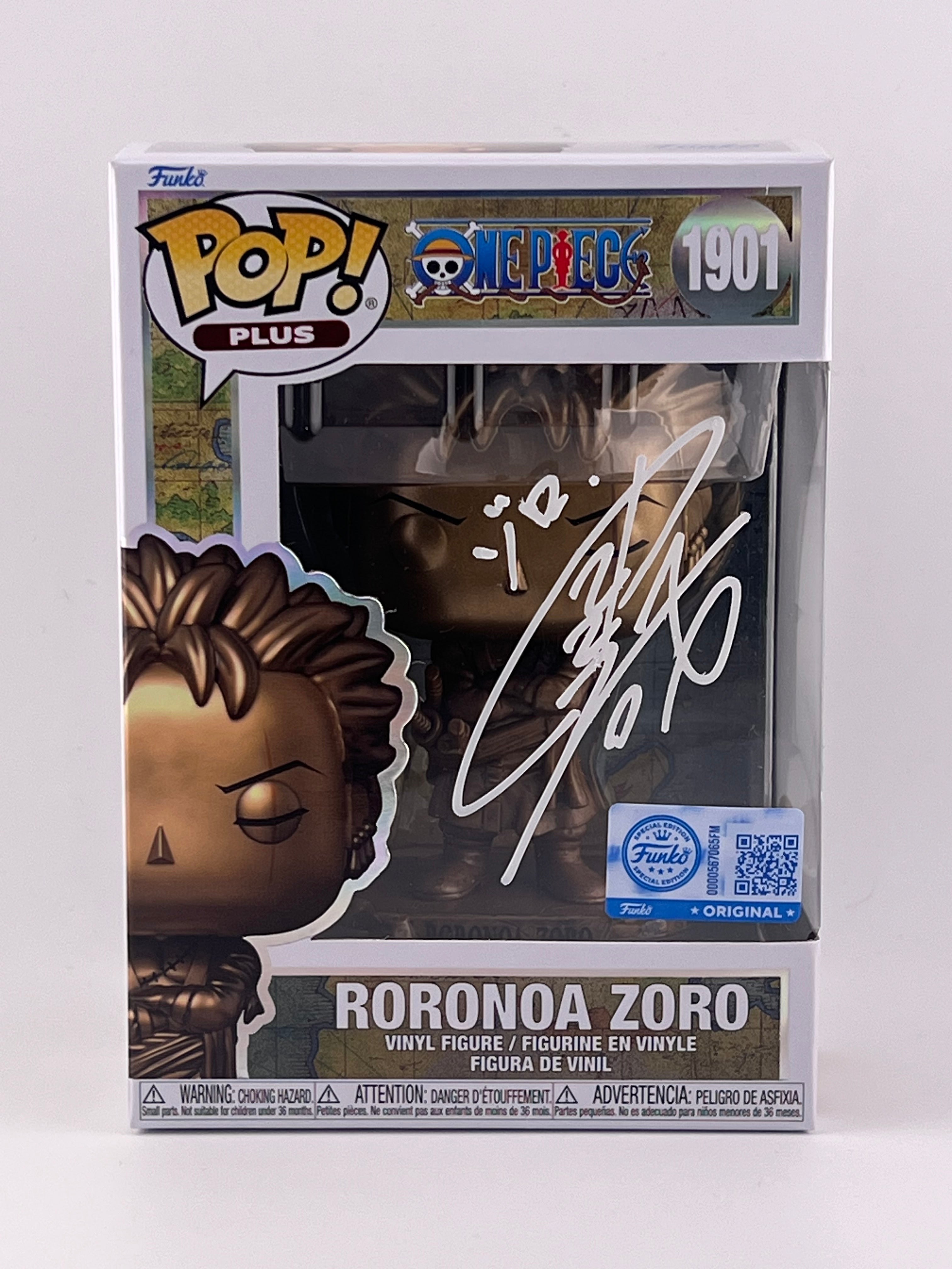FUNKO POP! BRONZE STATUE RORONOA ZORO 1901 FUNKO SHOP EXCLUSIVE JVA SIGNED